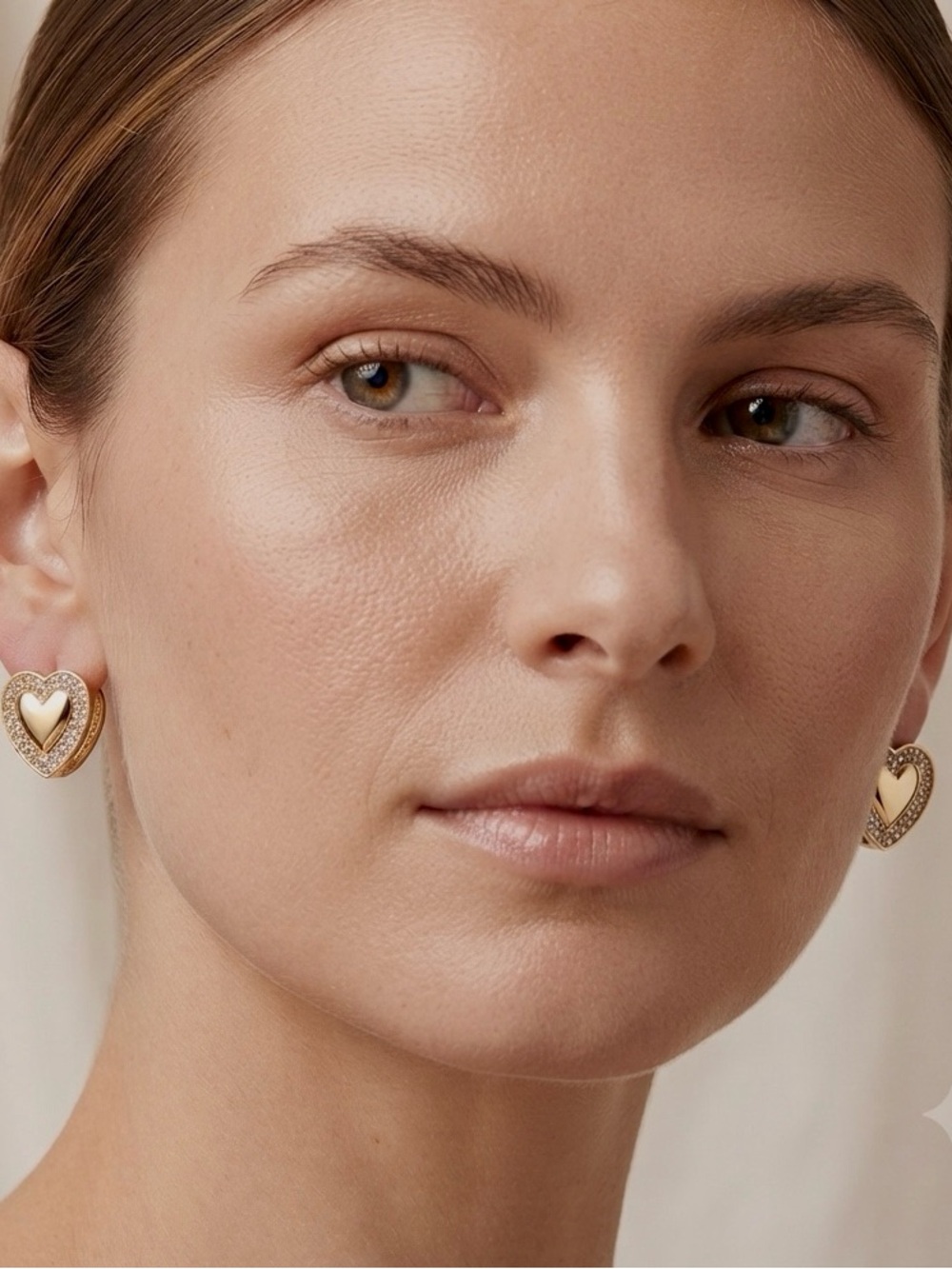 Gold like Heart double sided Stud Earrings